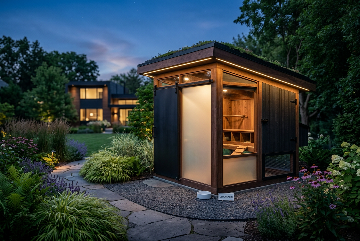 CluckCabin at dusk